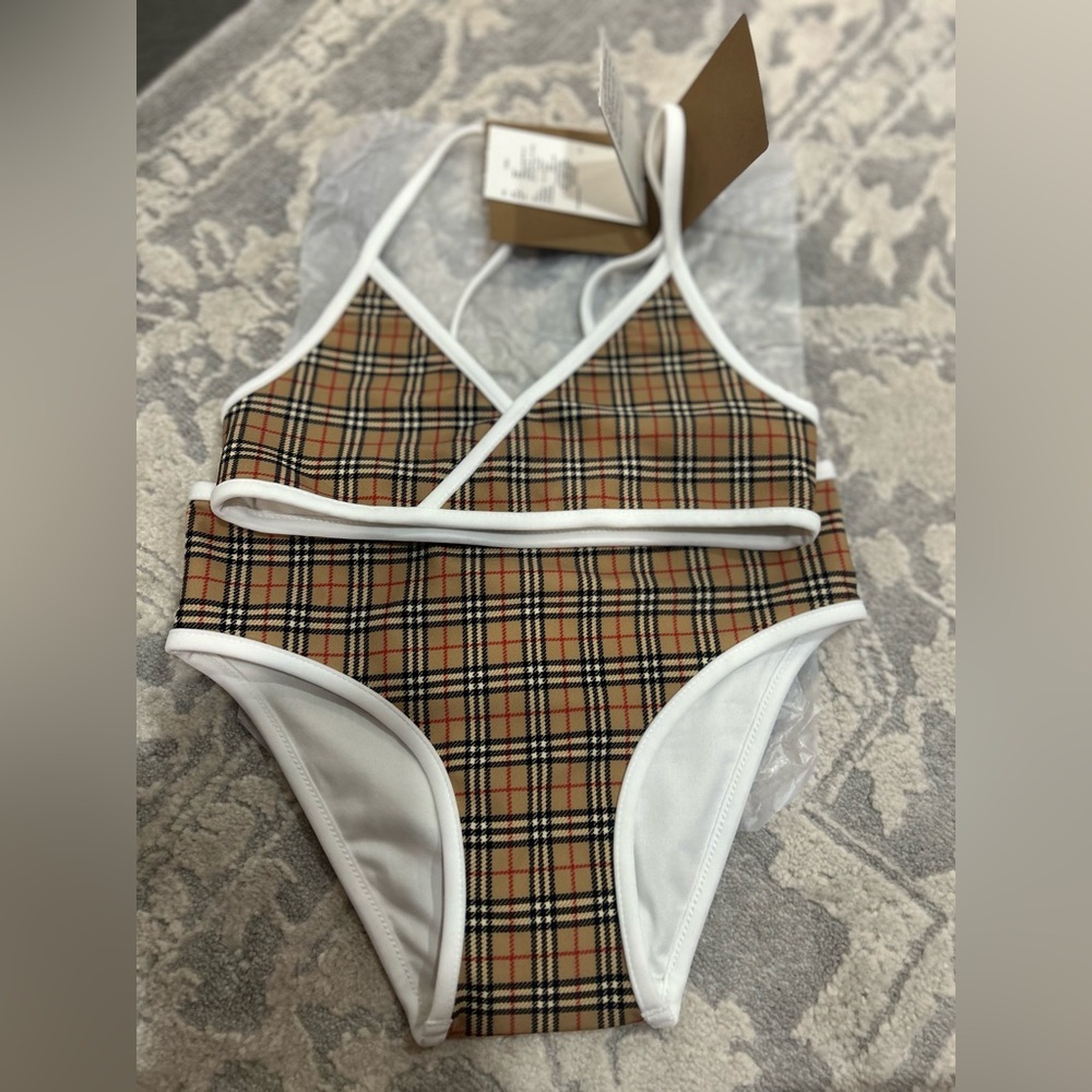 AUTHENTIC little girls 2 piece Burberry Beige Check Swimwear
